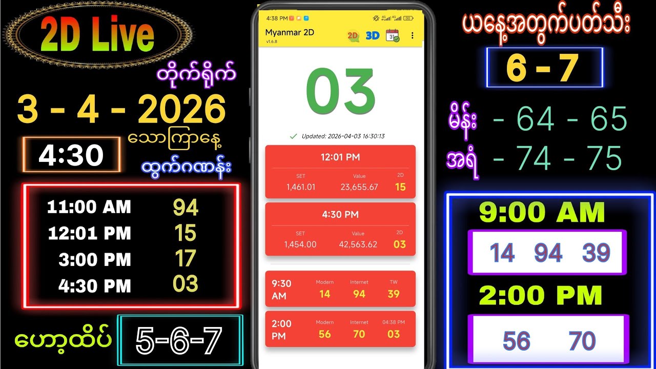 2d Live (3-4-2026) Пятница вечер 16:30 #2dlivethutamg #2dlivev #2d #hottop