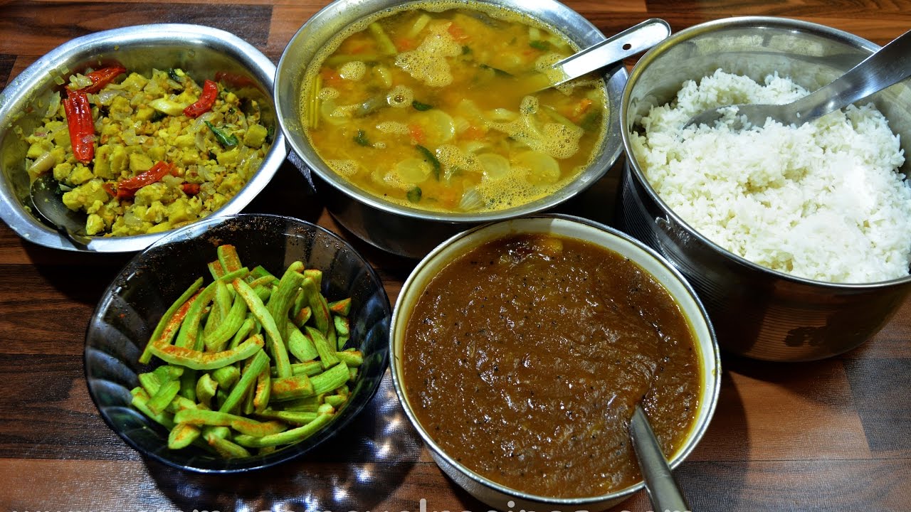 Mixed Vegetable Sambar | Elephant Yam fry | Manga Pachadi | Cucumber | Lunch Menu -13