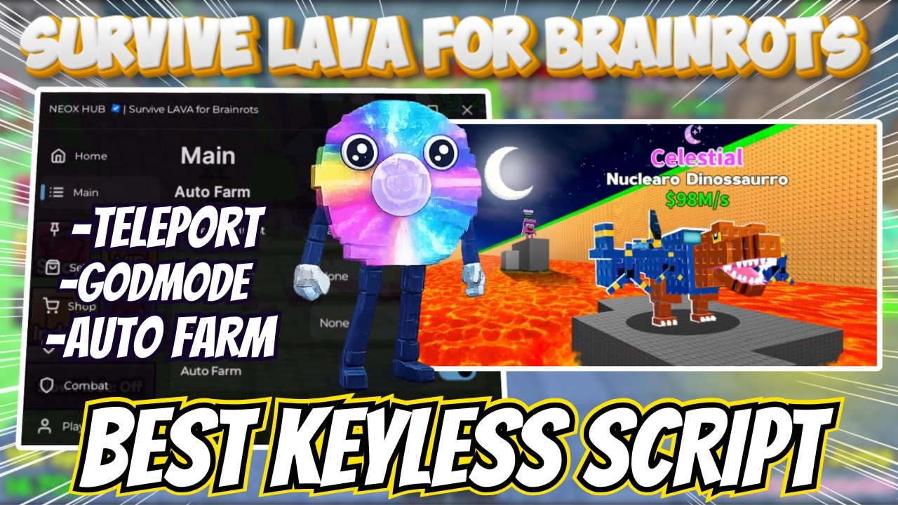 Скрипт Survive LAVA for Brainrots 2026 🔥 Бесключевой автоматический фарм + Телепорт + Режим Бога ...