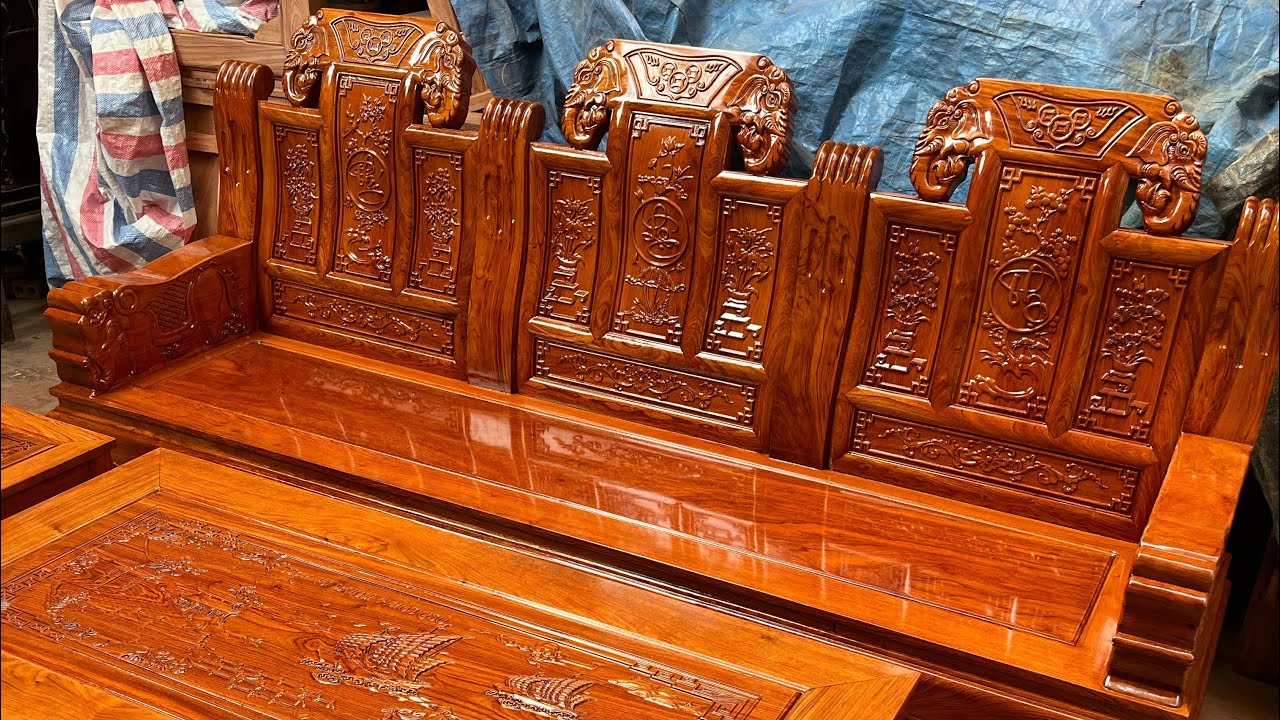 Bộ Âu Á Tay Đặc Nguyên Khối Chương Voi Bản Tay Cột 12 Chỉ 24.5tr Gỗ Hương Đá Hoàn Thiện
