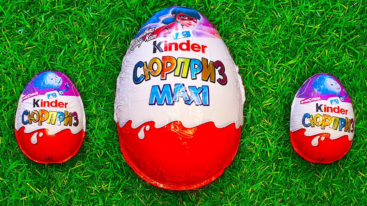 3 Minutes Satisfying Video ASMR Crunchy Kinder Surprise MAXI Egg Yummy Chocolate and Lady Bug Toy