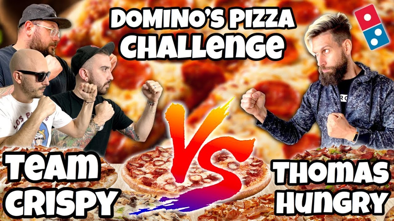 PIZZA DOMINO&rsquo;S Challenge - 3VS1 (JUNKFULLY MOCHOHF VS THOMAS HUNGRY) - MAN VS FOOD