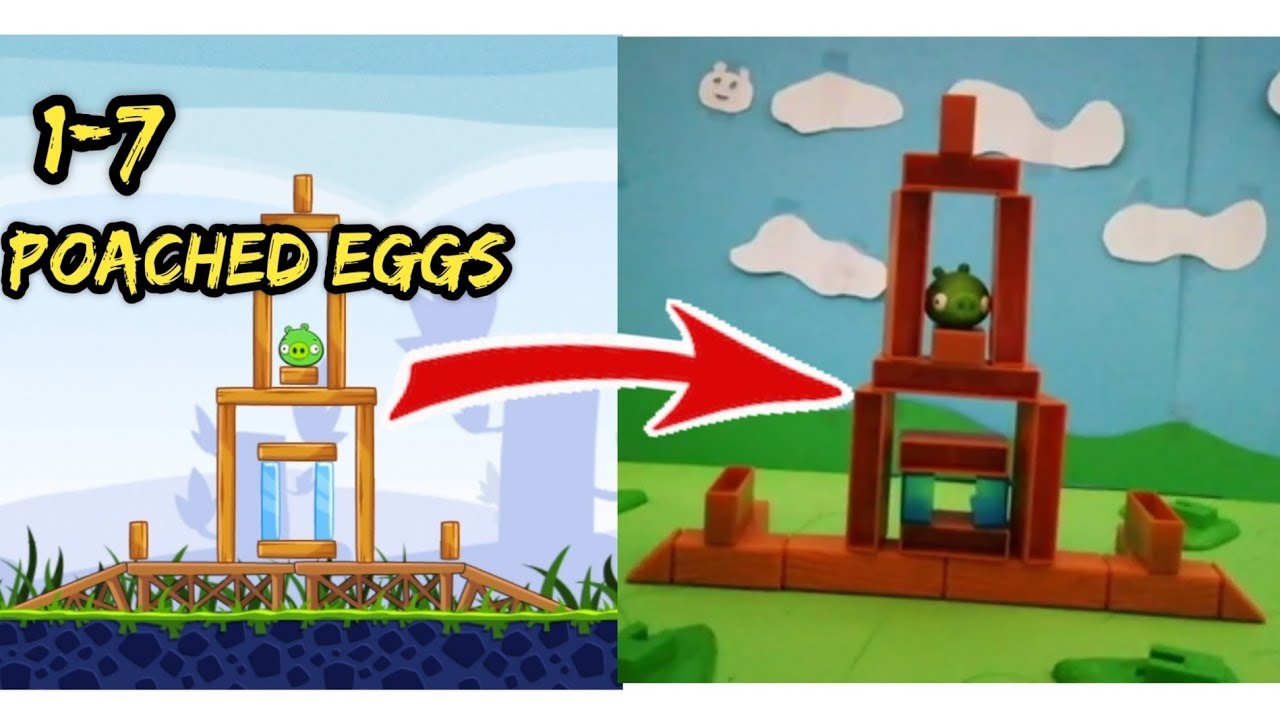 Recreating Angry Birds Classic Level with Mattel. Poached Eggs 1-7. Part 1.