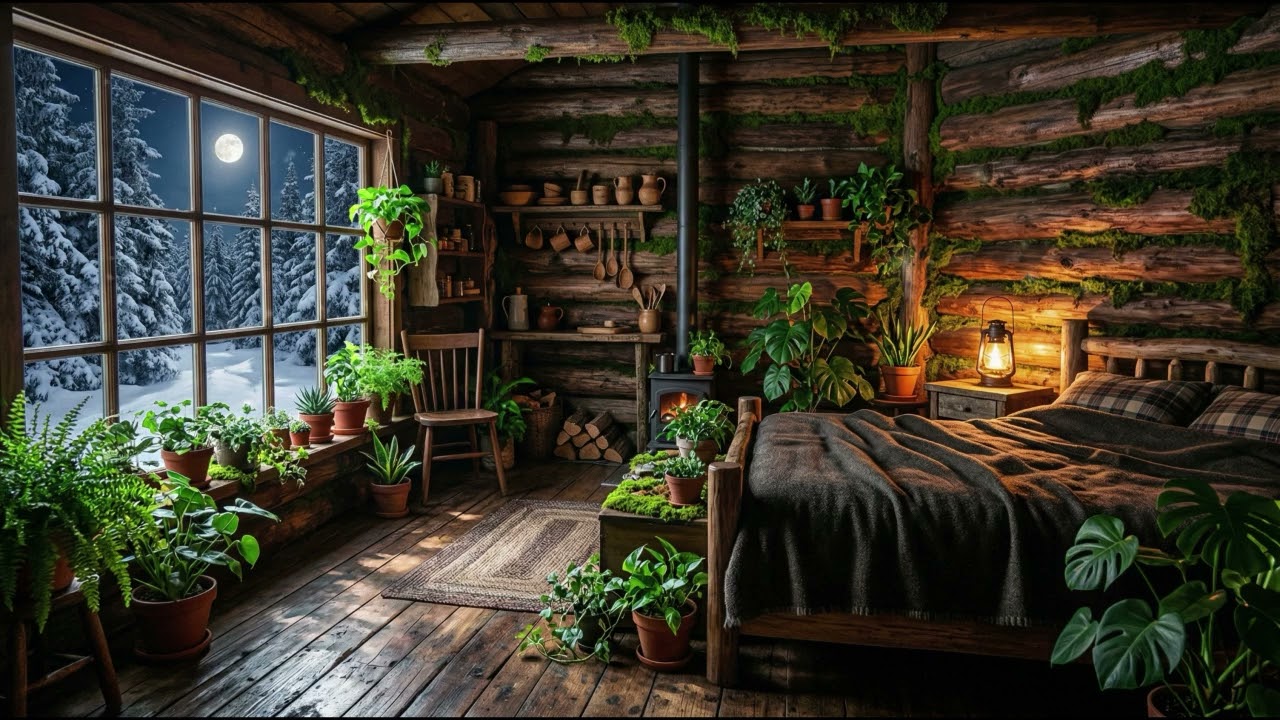 Snowy Cabin Sanctuary for Deep Sleep – Warm Lantern Glow, Moonlit Silence & Winter Healing Ambience