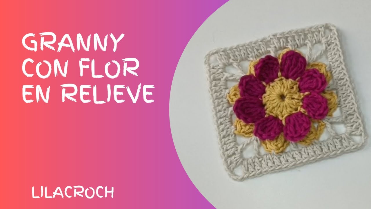 Granny con flor en relieve a crochet
