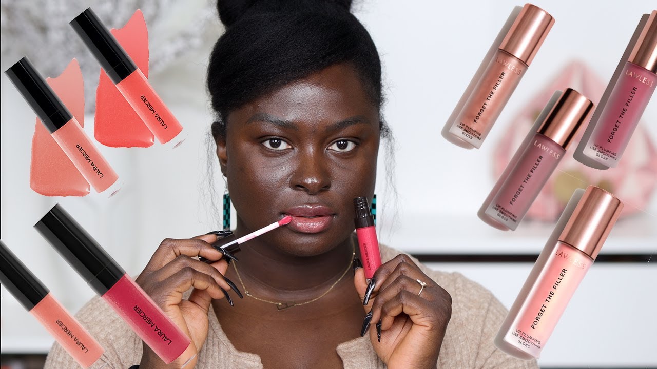 Lip Gloss Swatch - Laura Mercier Lip Glacé and Lawless Forget The Filler Glosses | Ohemaa