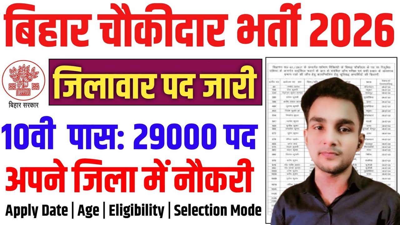 बिहार चौकीदार भर्ती 2026 का जिलावर पद जारी | 28900 पद | Bihar Chowkidar Vacancy 2026 Big News