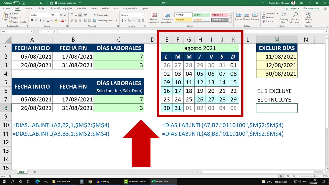 Cómo Calcular los DÍAS LABORALES entre Dos Fechas excluyendo los días que usted quiera