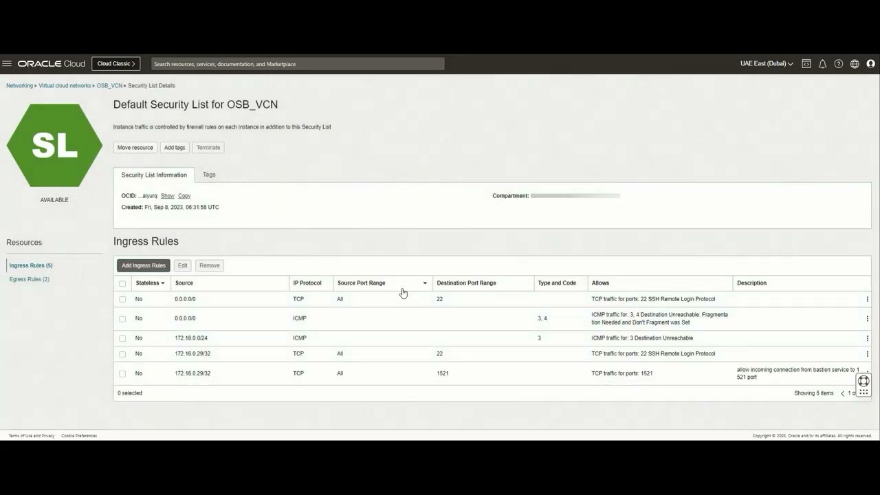 Oracle OCI: Create bastion service to connect to DB system on private network