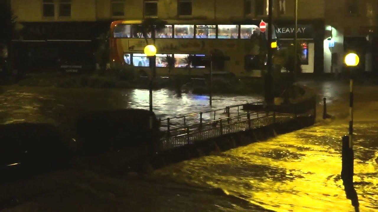 Dramatic flooding at Dawlish. 24/11/2012. Town cut off.