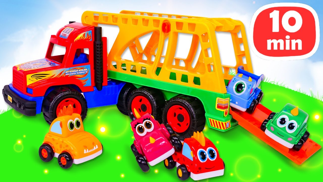 Toy monster cars and trucks have fun with toys and sing songs about street vehicles.