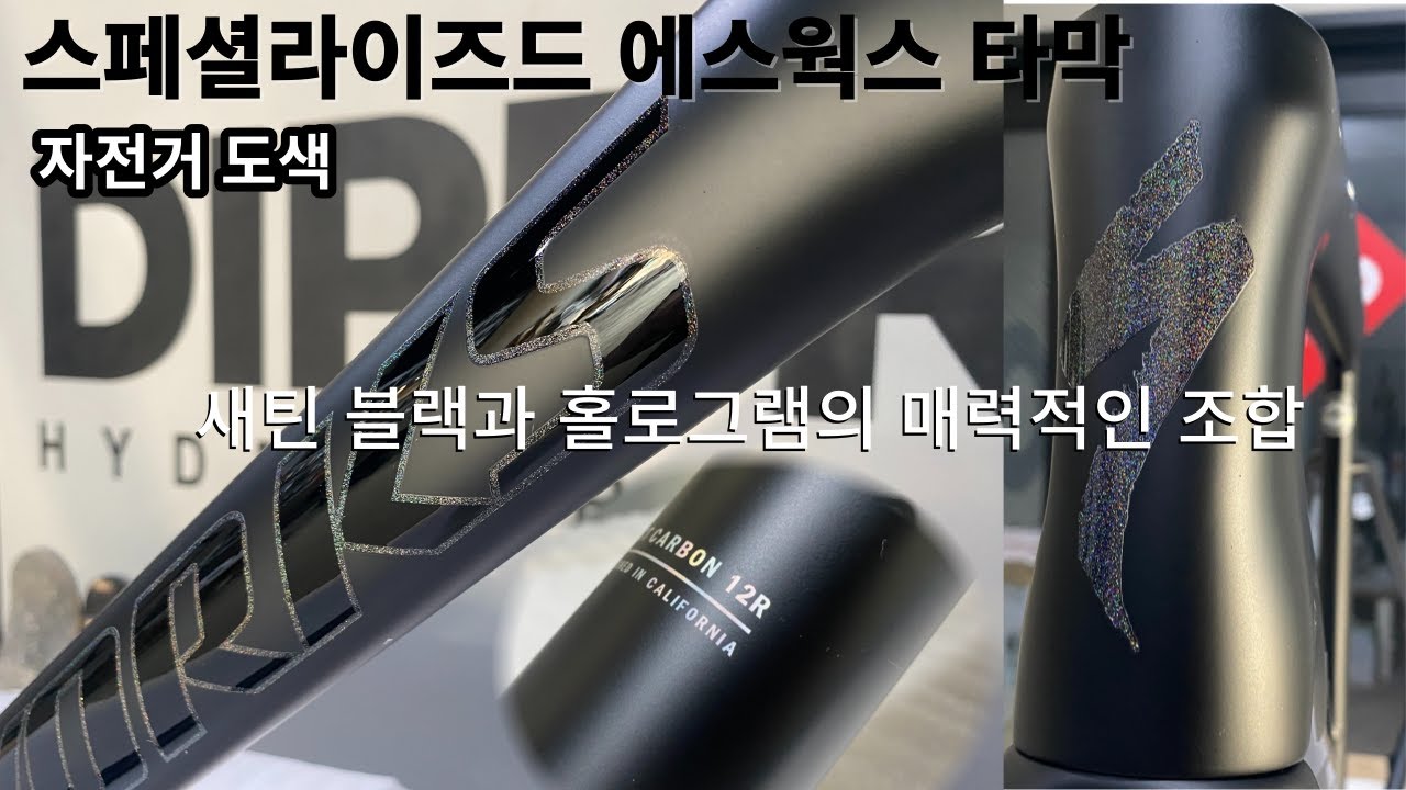 SPECIALIZED S-WORKS TARMAC l 스페셜라이즈드 에스웍스 타막 l 새틴 블랙 프레임에 유광 홀로그램 로고 자전거 도색 by 딥프로 바이 제이든