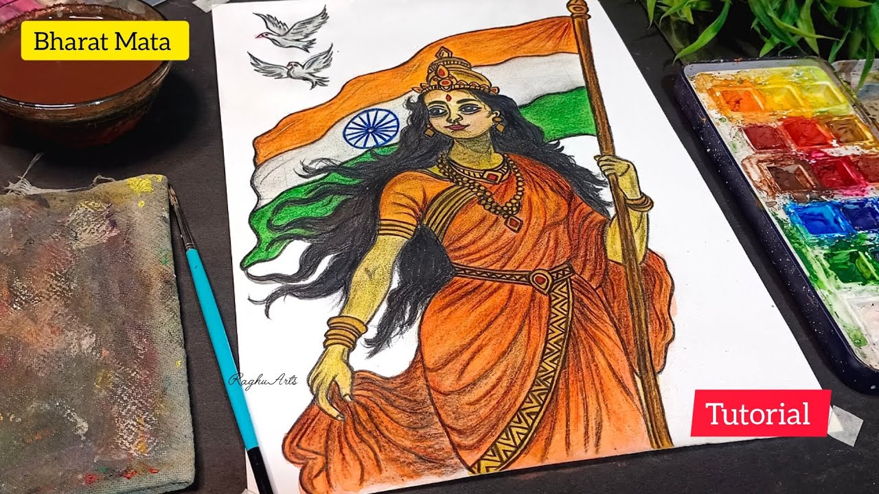 Bharat Mata Watercolor Painting | Independence day Drawing | Bharat Mata Drawing 😍