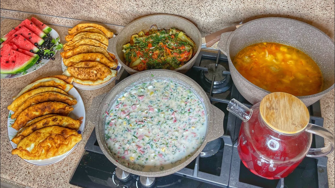 ОБЕД-УЖИН . ОКРОШКА, ИМАМ БАЯЛДЫ , САМЫЕ ВКУСНЫЕ ПИРОЖКИ НА КЕФИРЕ НЕЖНЕЙШЕЕ ТЕСТО