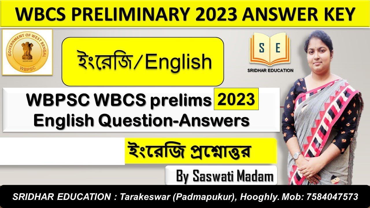 WBCS PRELIMS 2023 ENGLISH ANSWER KEY | ENGLISH PAPER ANALYSIS | SET -D | By Saswati Mitra