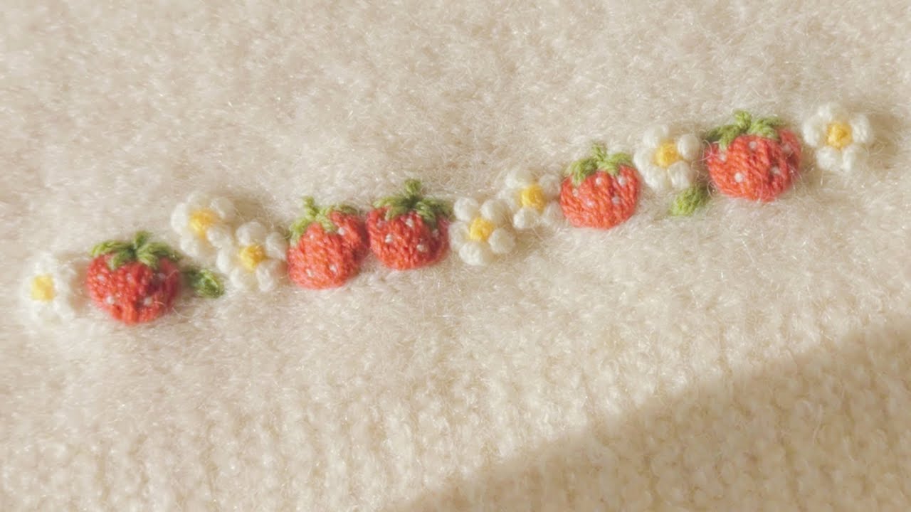 刺绣草莓花边教程｜strawberry flower embroidery tutorial