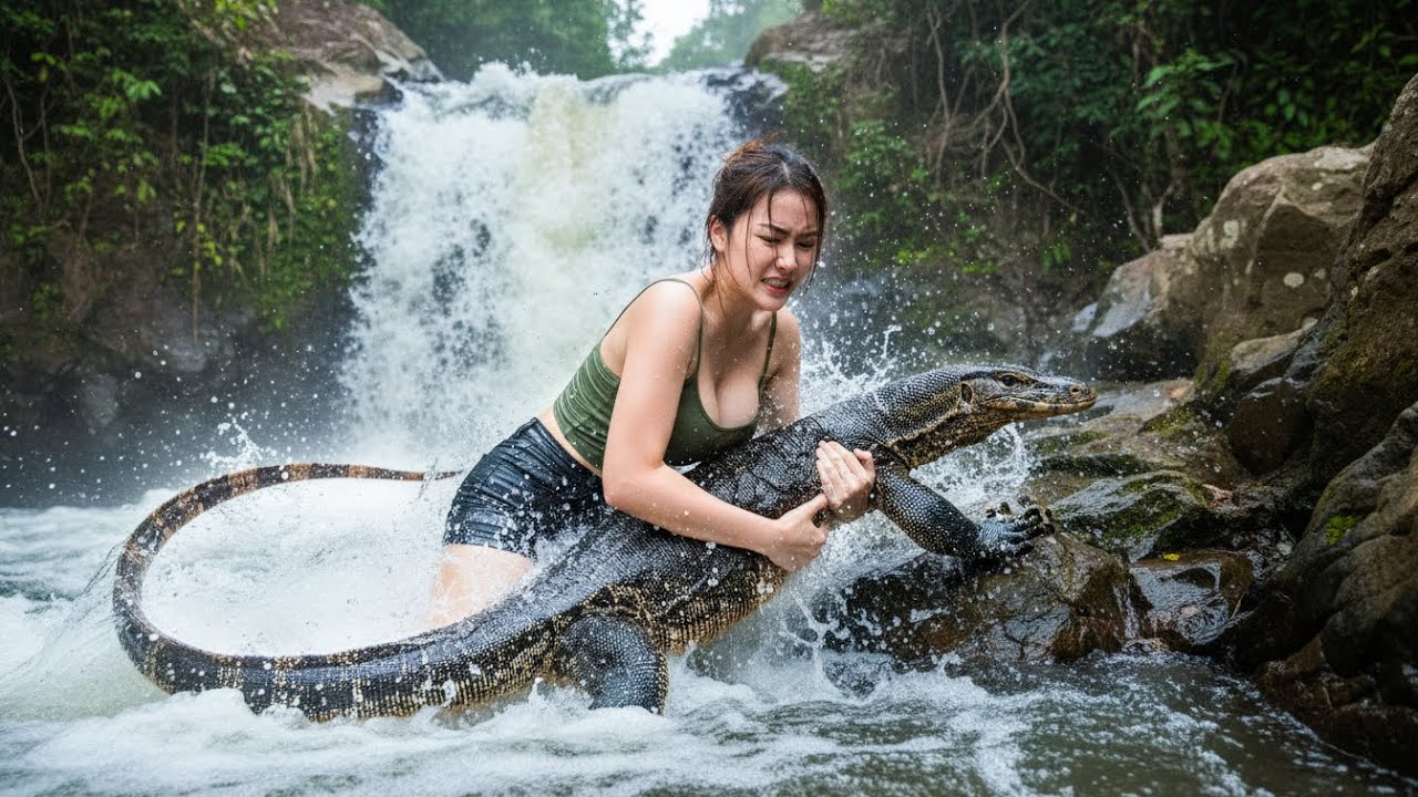 Trapped by the Current — The Most Intense Monitor Lizard Encounter I’ve Ever Had#survival #viral