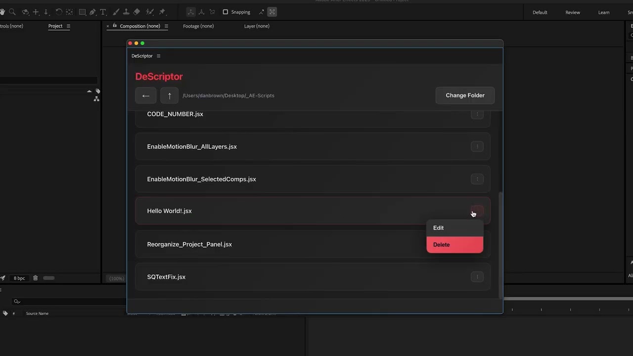DeScriptor: A Real Script Editor Inside After Effects (ExtendScript, JSX)