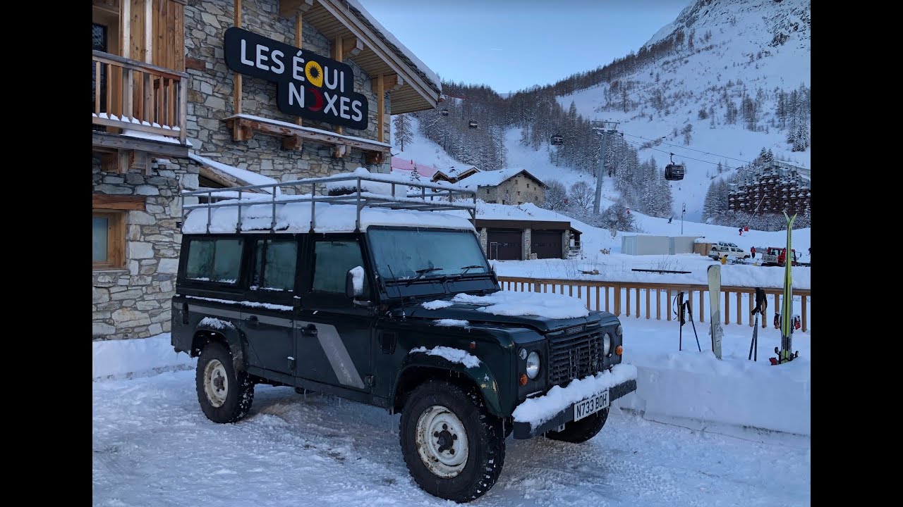 Driving our Land Rover Defender 110 300 Tdi County Station Wagon to France in winter.
