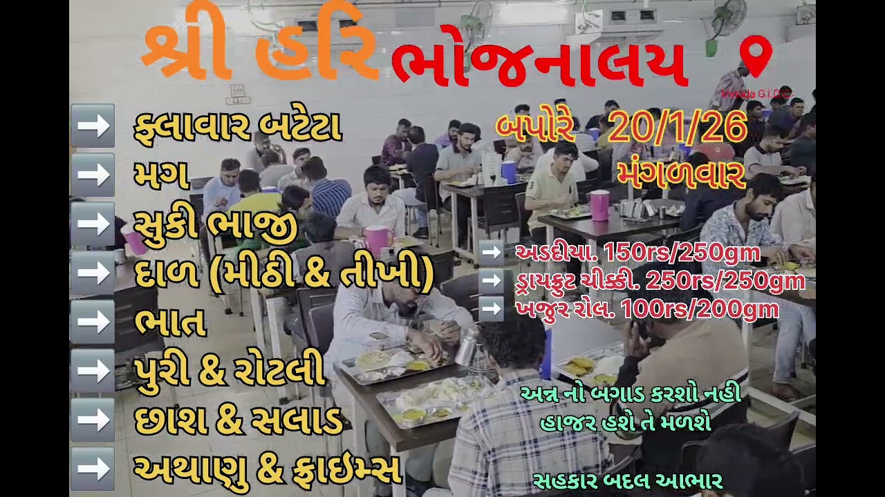 20.01.2026 આજ નું ભોજન. 