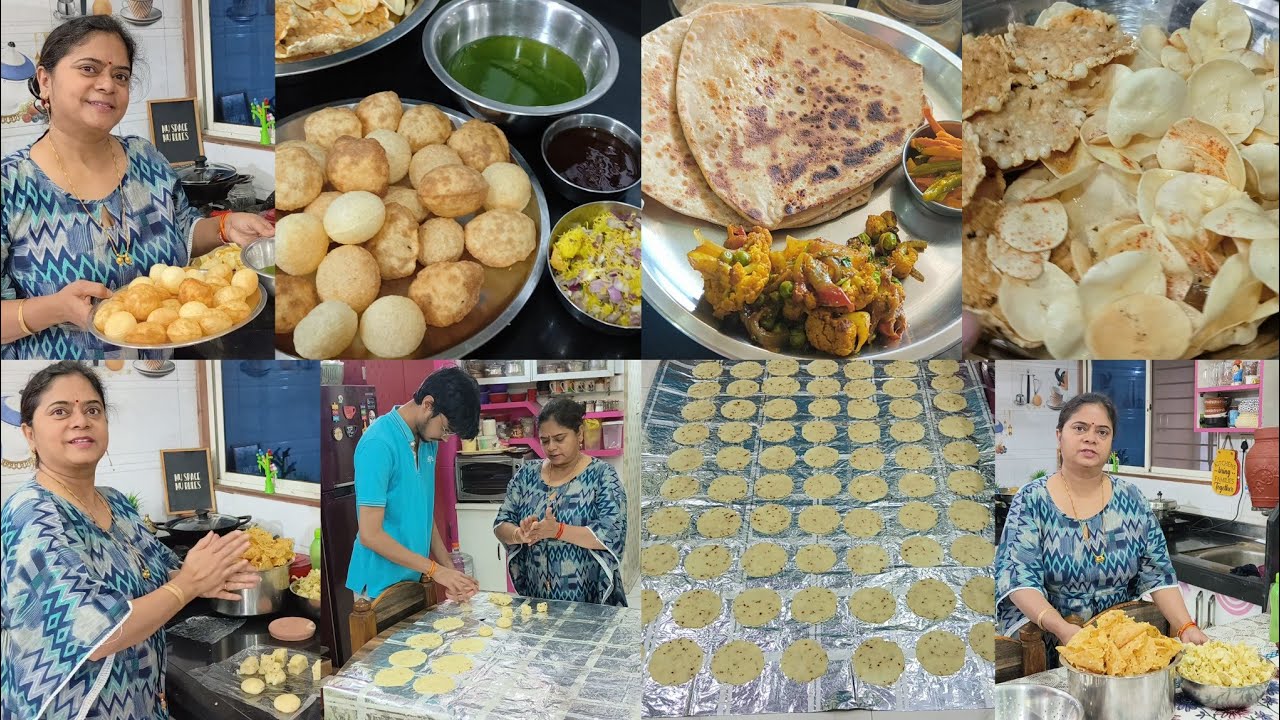 holi ki taiyari +Breakfast🍱 bina dhoop bina matchine aloo papad🌺aloo gobhi ki sabjiparatha🌺pani puri