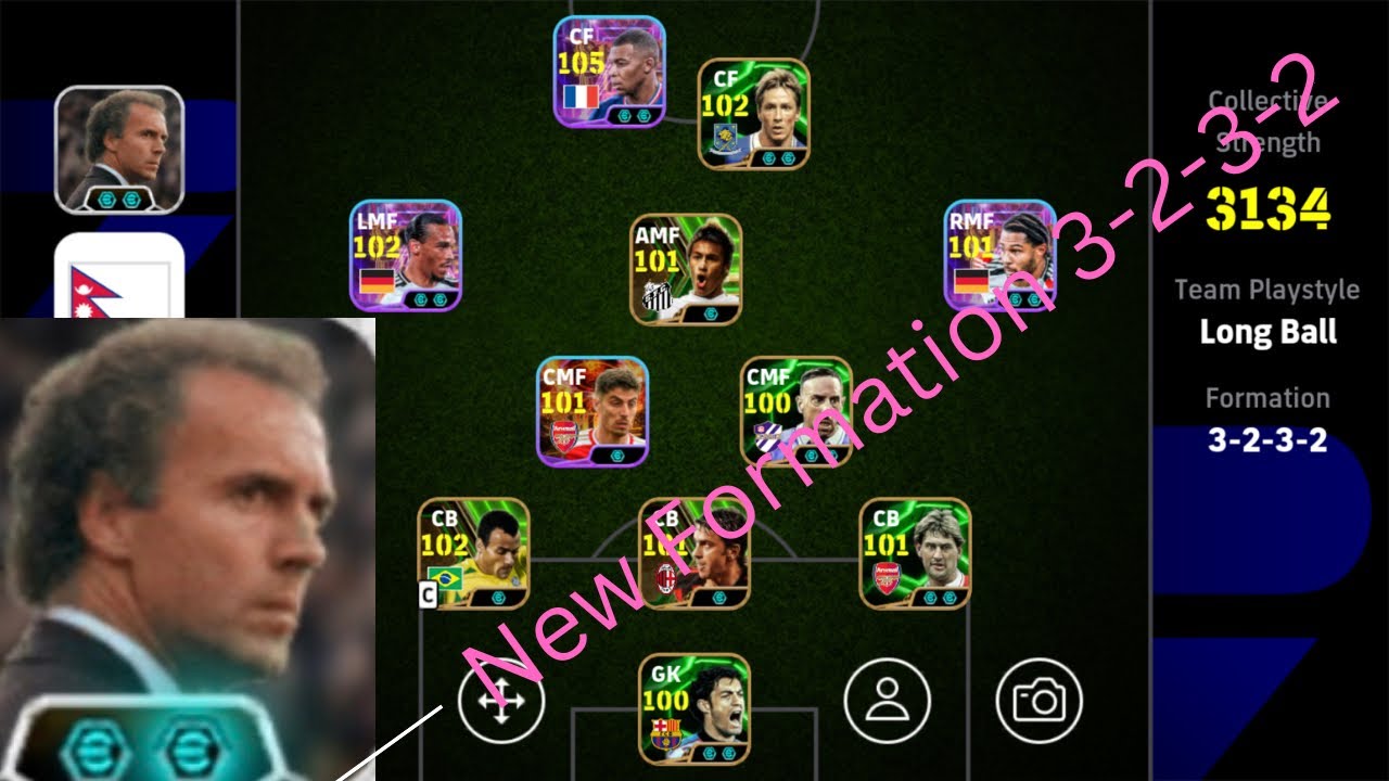 100% work F.Beckenbauer Best formation 3-2-3-2 for long ball #efootball