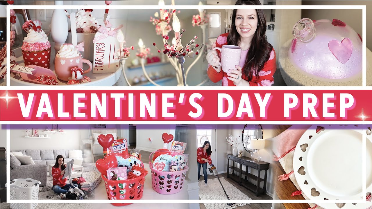 VALENTINE'S DAY PREP | clean & decorate with me for Valentine's Day, gift basket ideas for kids