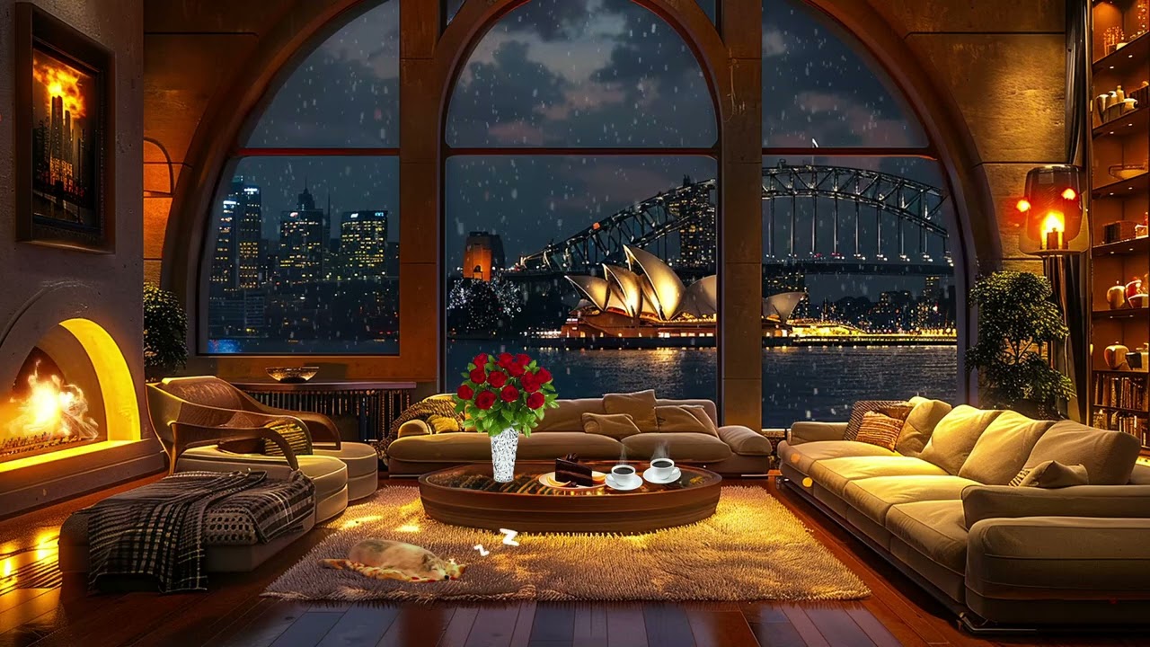 Luxury New York Apartment Ambience 🌃 Elegant Jazz Saxophone Music & Rain Sounds for Relaxation,Sleep
