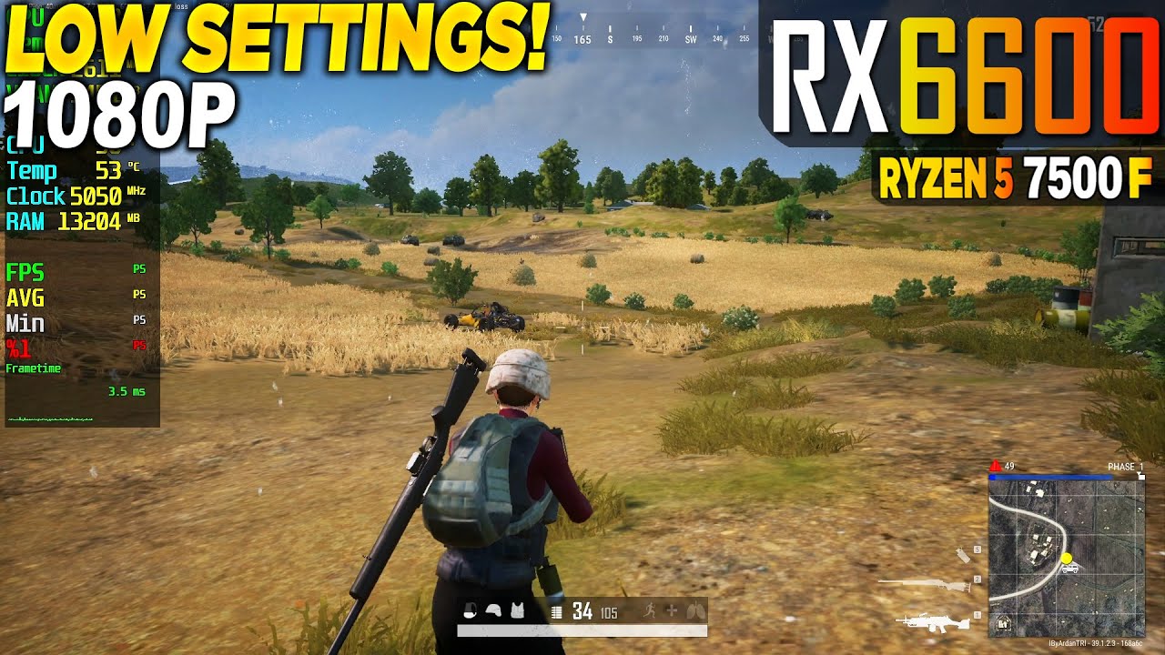 PUBG RX 6600 + Ryzen 5 7500F - 1080p Very Low,