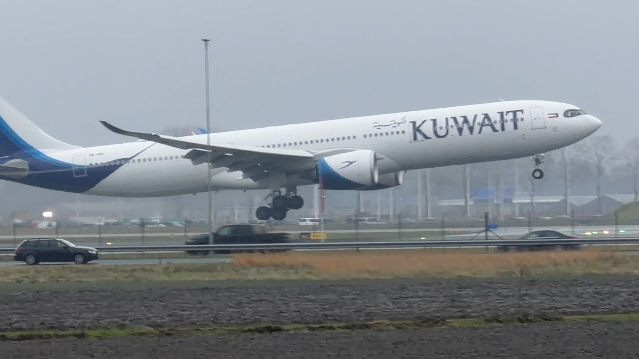 AIRBUS A330-941 KUWAIT AIRWAYS KUWAIT CITY TO AMSTERDAM LANDING SCHIPHOL AIRPORT 9KAPL #aviation
