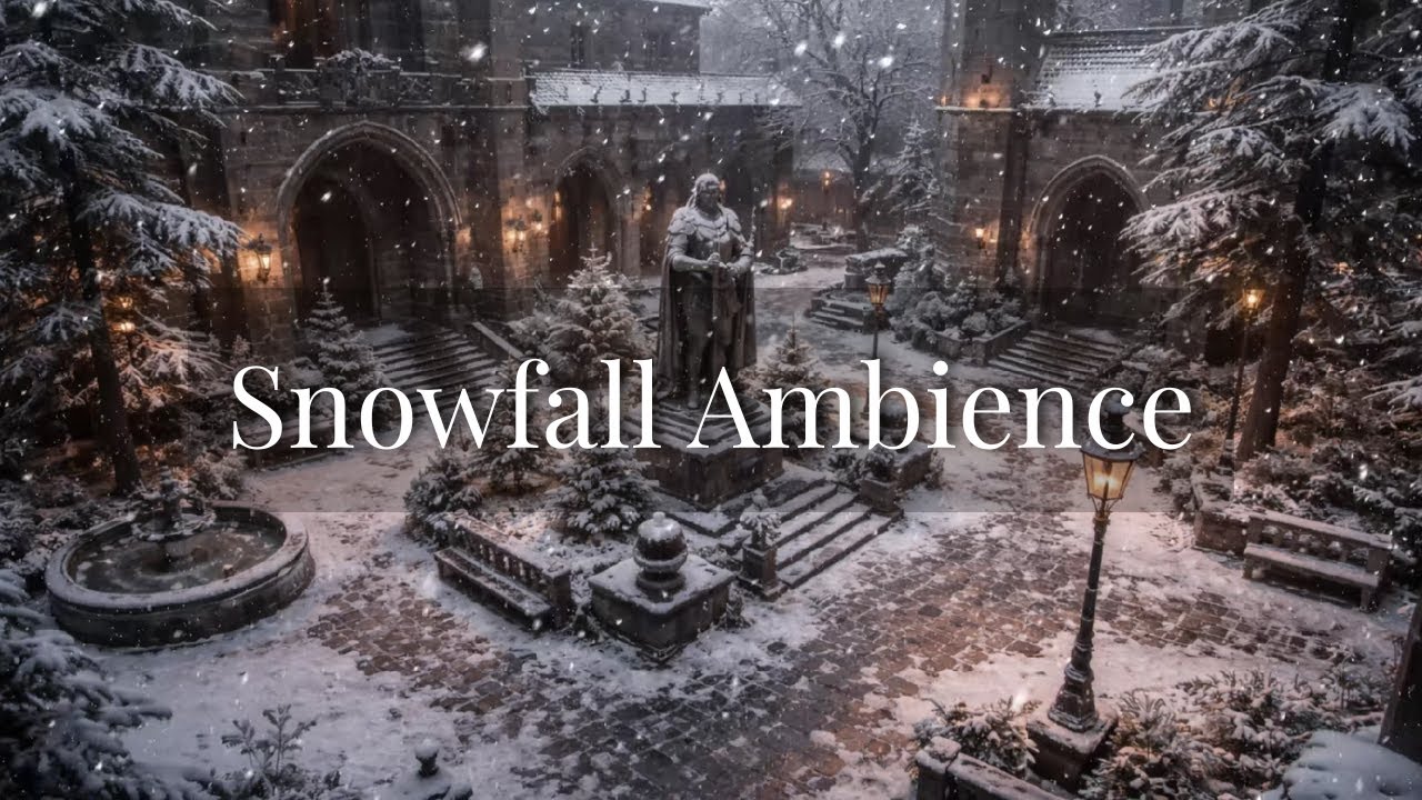 Medieval Winter Ambience with Snowfall | 3 Hours Soft Piano Background Music for Study And Coloring