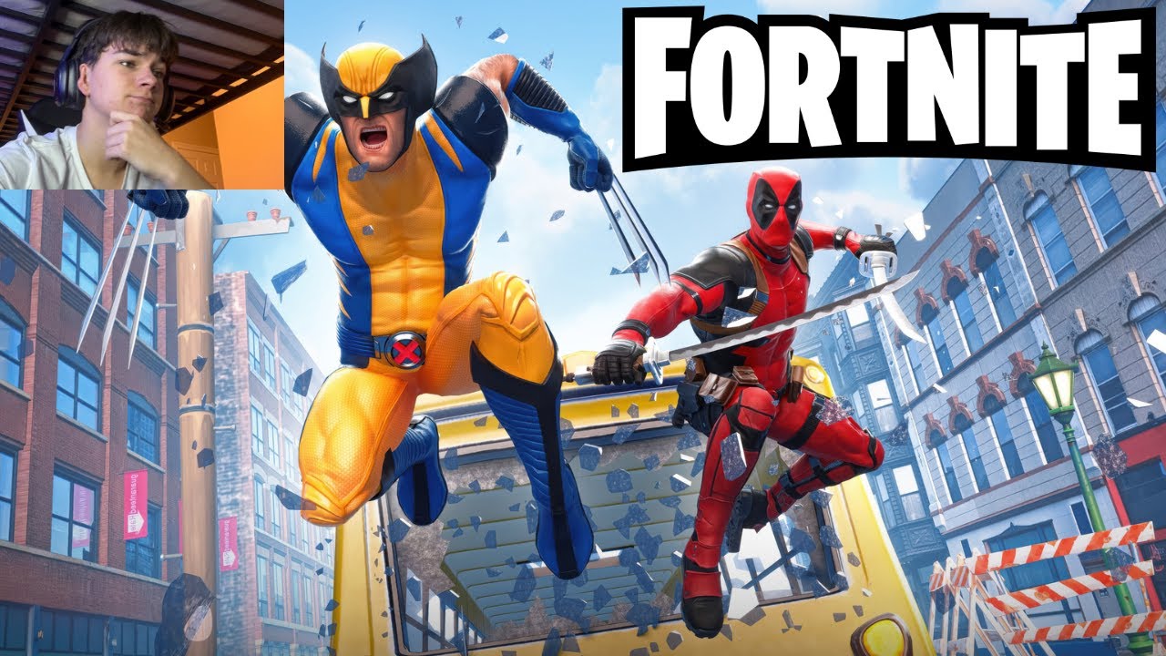 Deadpool and Wolverine play Fortnite