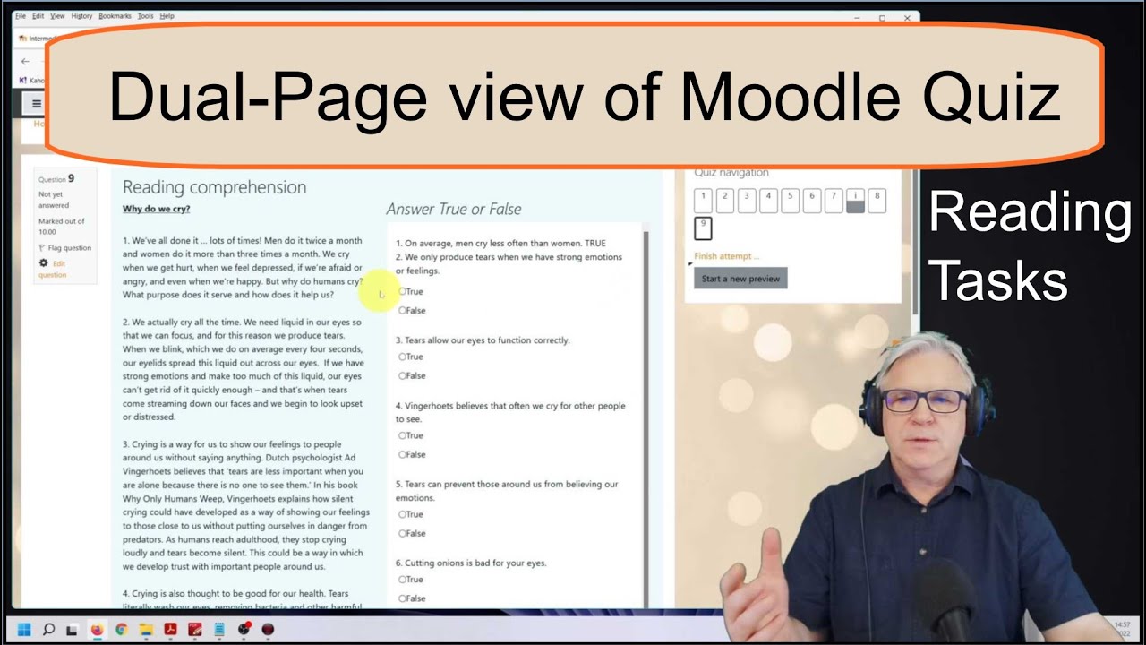 Dual-Page view of Moodle Quiz Cambridge Exam Reading Tasks