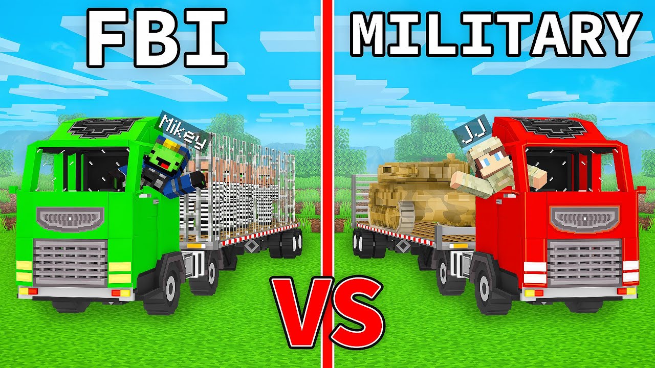 Mikey FBI Truck vs JJ MILITARY Truck in Minecraft (Maizen)