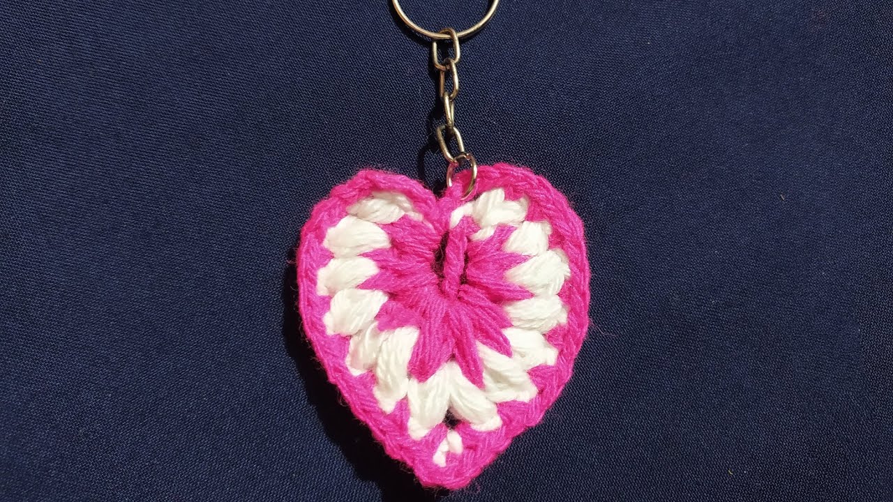 Easy & beautiful crochet love  keychain 💜💜🧡💛💚💙