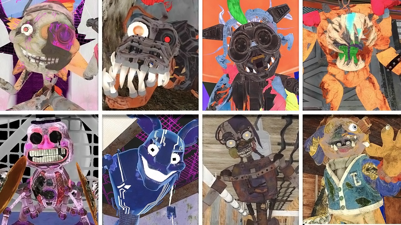 FNAF Security Breach RUIN - All BOSSES in BRIGHT Mode