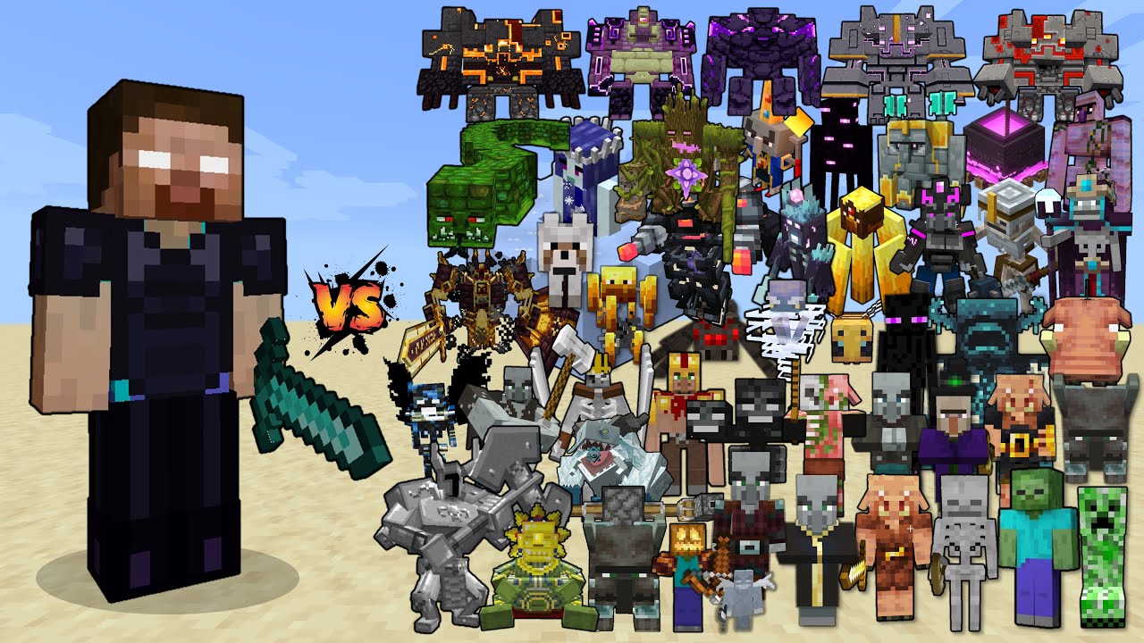 HEROBRINE vs 500 Random Mobs and bosses (Part 1) - Minecraft Mob Battle