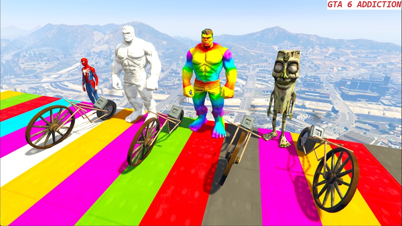 GTA V Superheroes Crazy Race Challenge with Super Cars 🚗🔥 | GTA 5 Spiderman Car Stunt Race #31