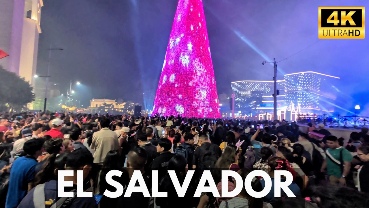 Giant christmas tree Inauguration in historic center of San Salvador, El Salvador