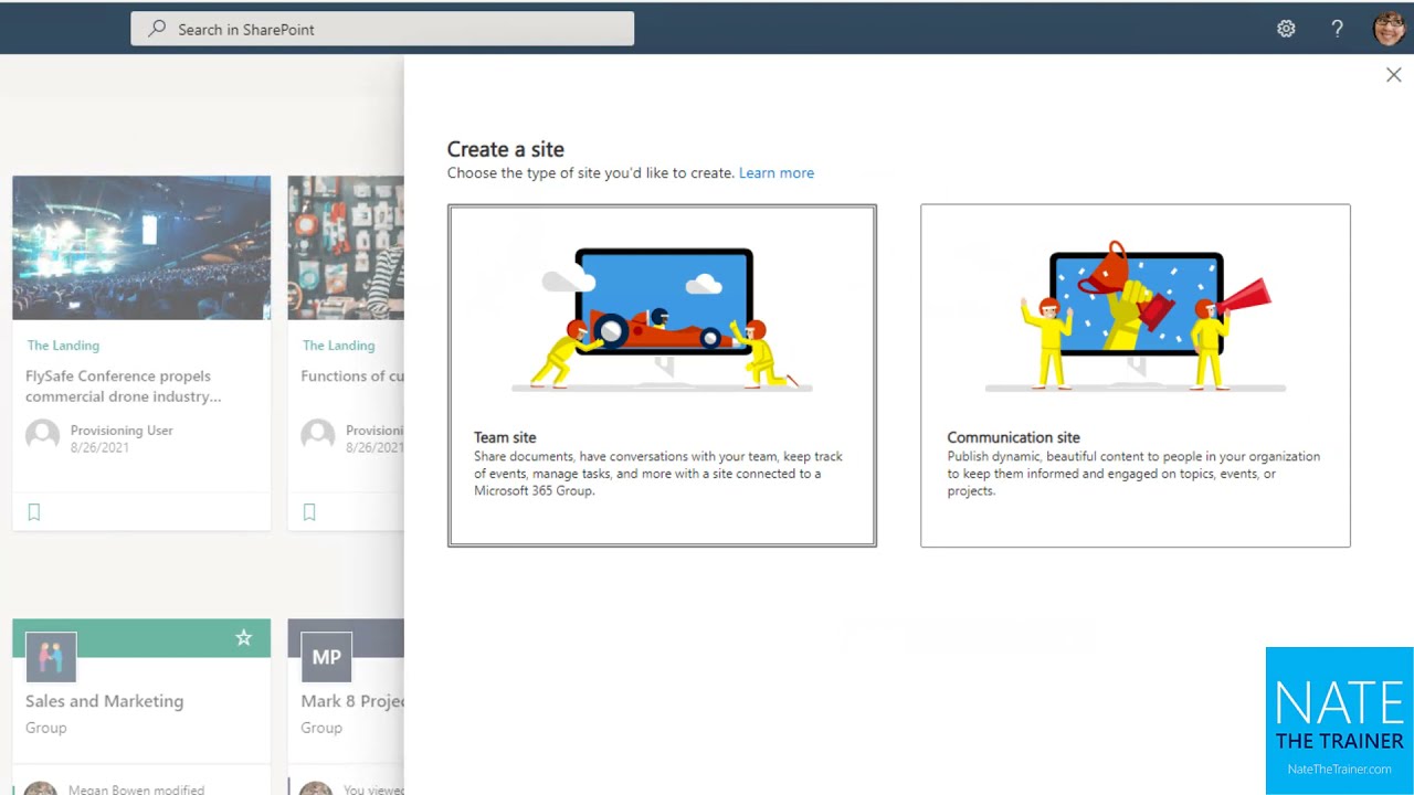 Create a team site in SharePoint Online
