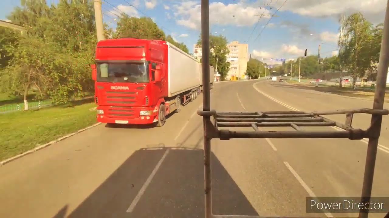 Вид из заднего окна троллейбуса следующего через промзону/троллейбусный маршрут #10