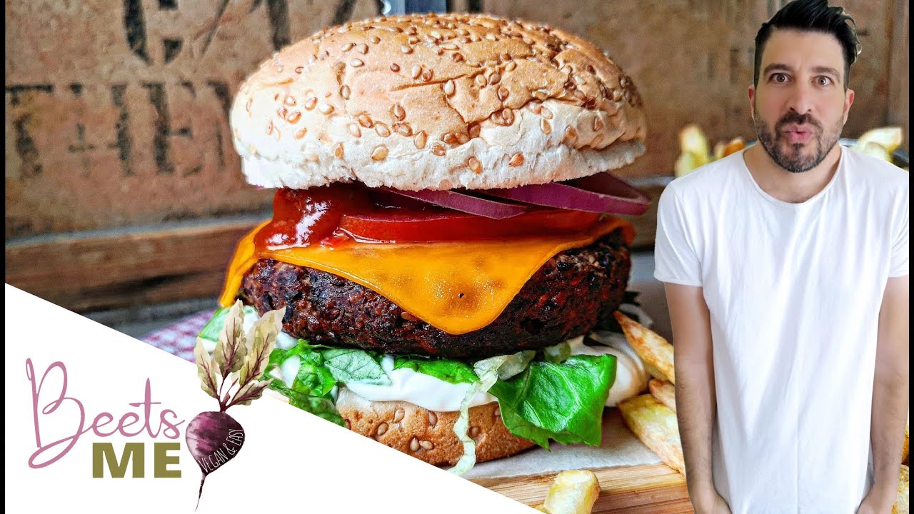 Εύκολο burger με μπιφτέκι από μαύρες φακές beluga - Vegan / Νηστίσιμο μπιφτέκι | Beets me S02 E07