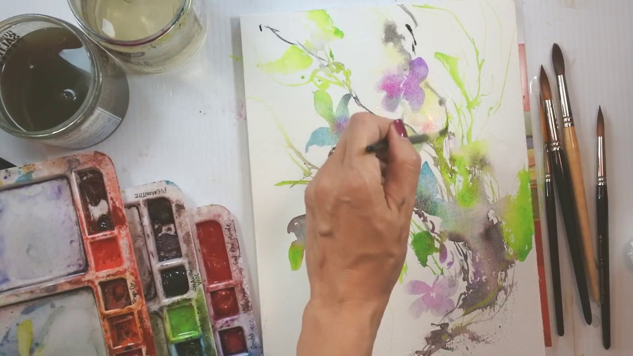 Butterflies and Flowers with Intuitive Brush Strokes and no sketching in watercolour