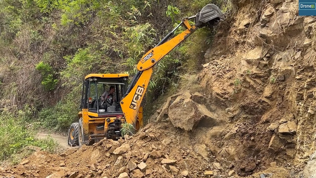 Step by Step Cutting Rocky Mountainside with JCB Backhoe
