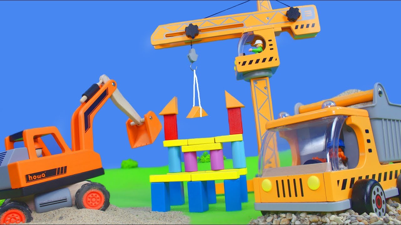 Bagger, Kran, Truck, Spielzeugautos, Lastwagen Traktor & LKW Baustelle f&uuml;r Kinder | Holz Spielwaren