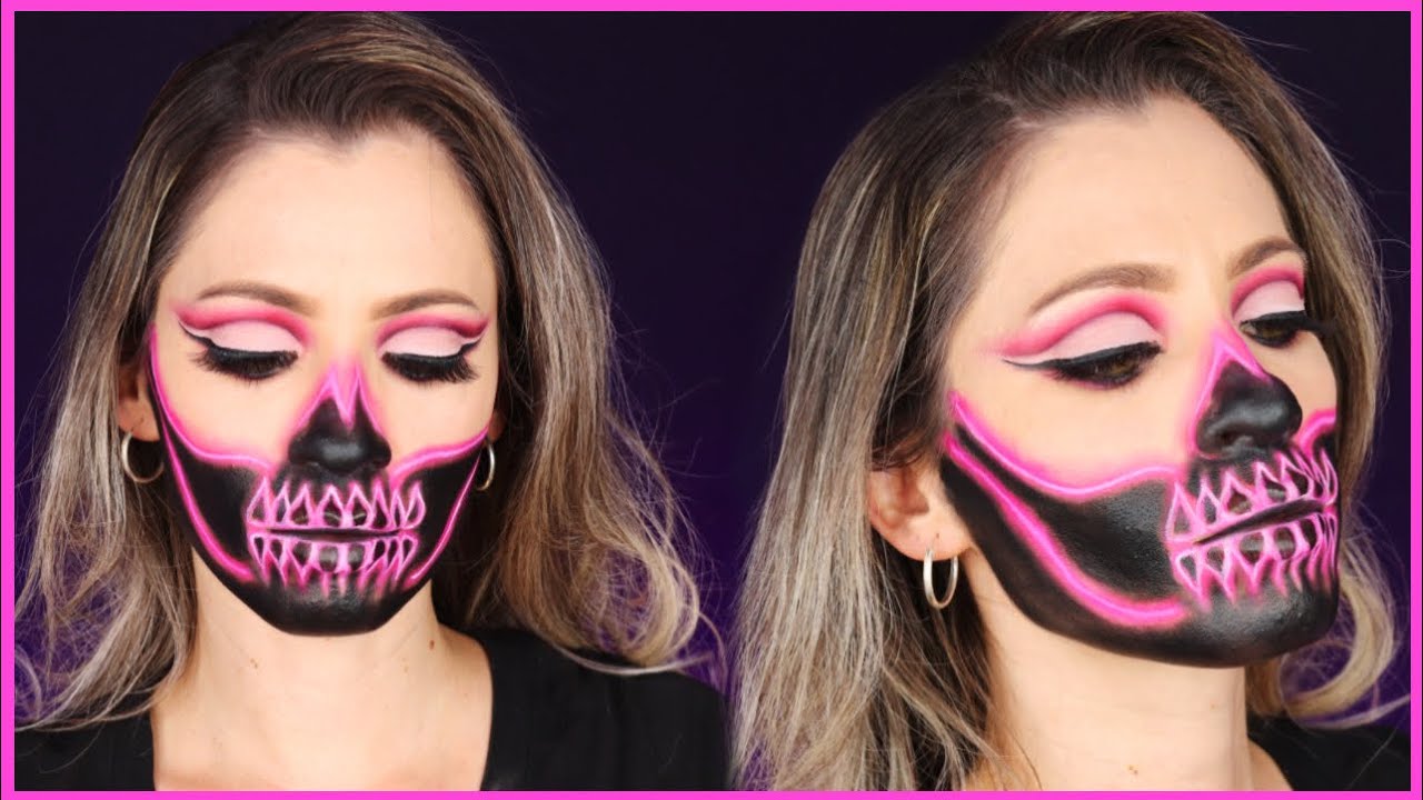 MAQUILLAJE FÁCIL DE CALAVERA NEÓN PARA HALLOWEEN | NEON SKULL MAKEUP Paso a Paso | NatyGloss