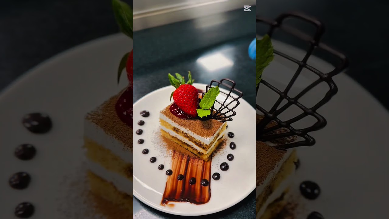 Elegant Tiramisu Dessert Plating | Strawberry&Chocolate Garnish 🍓🍫 #Tiramisu  #Foodie #Plating￼