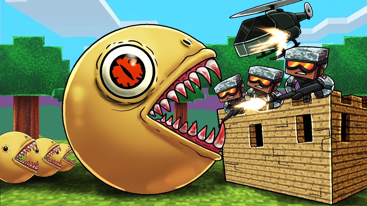 Minecraft | KILLER PACMAN BASE DEFENSE CHALLENGE! (Pacman.EXE Army vs Fort)