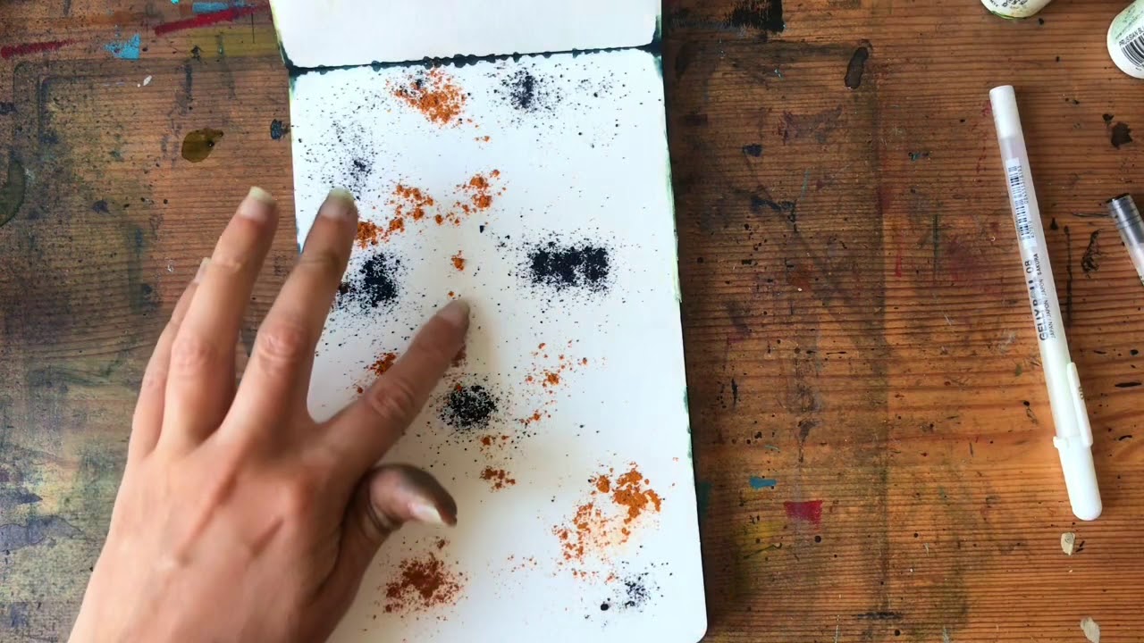 Creating expressive faces in your art journal using Brusho Crystal Colour pigment powder.