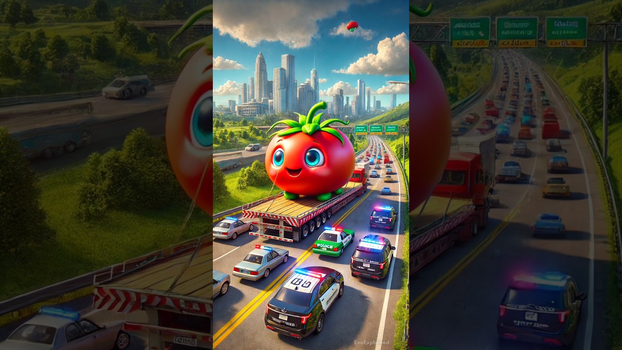 ❤️ Cat Sound 😻 Giant Tomato Transporting 🍅🚚 #cat #gato #shorts #tomato